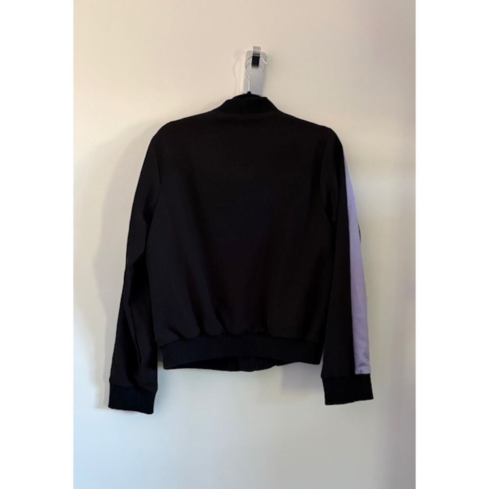Jolie Vie Womens Floral Bomber Jacket Black Lavender Stripe‎ Zip Up Size Large - Picture 3 of 3